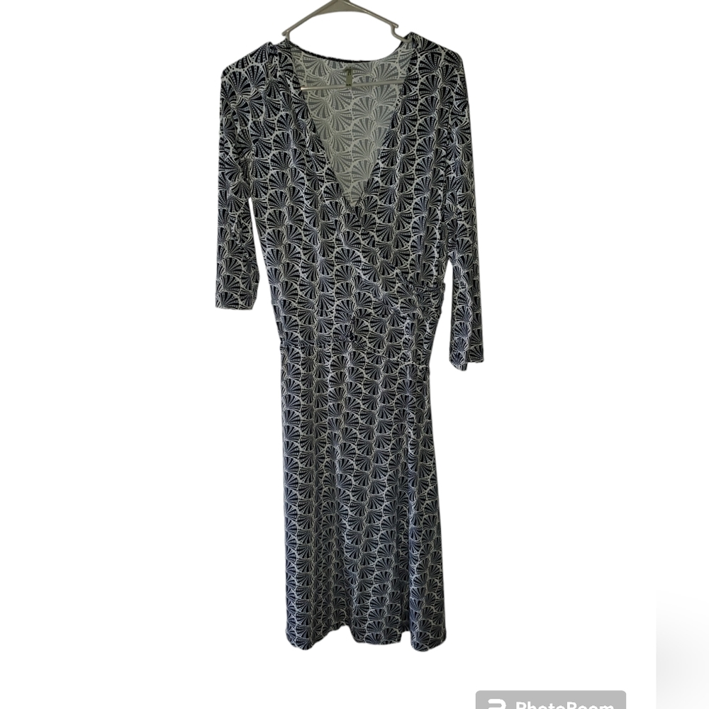 White Stag womens wrap dress fan print blue‎ size XL 3/4 sleeve
